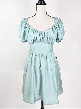 🦋LAST🦋 NWT Blu Pepper Puff Sleeve Tie Back Mini Dress, Mint, Size Large